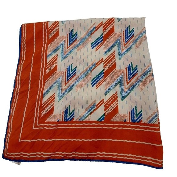 Robinson Golluber White Blue Orange Geometric Square Scarf 26" Made In Italy - Picture 1 of 7